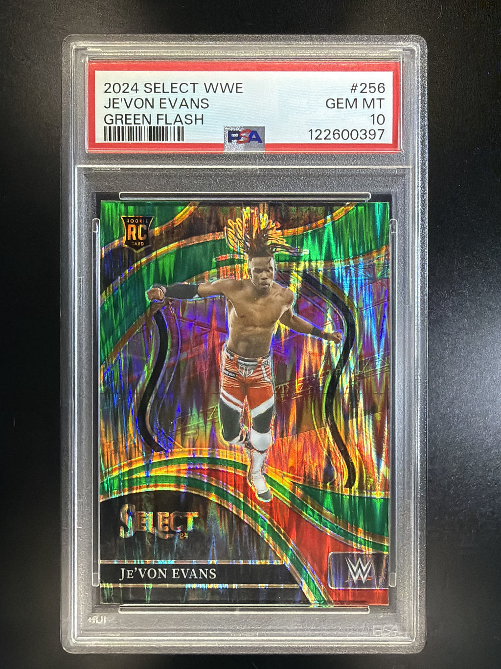 2024 Panini Select WWE #256 Je'Von Evans Green Flash Prizms PSA 10