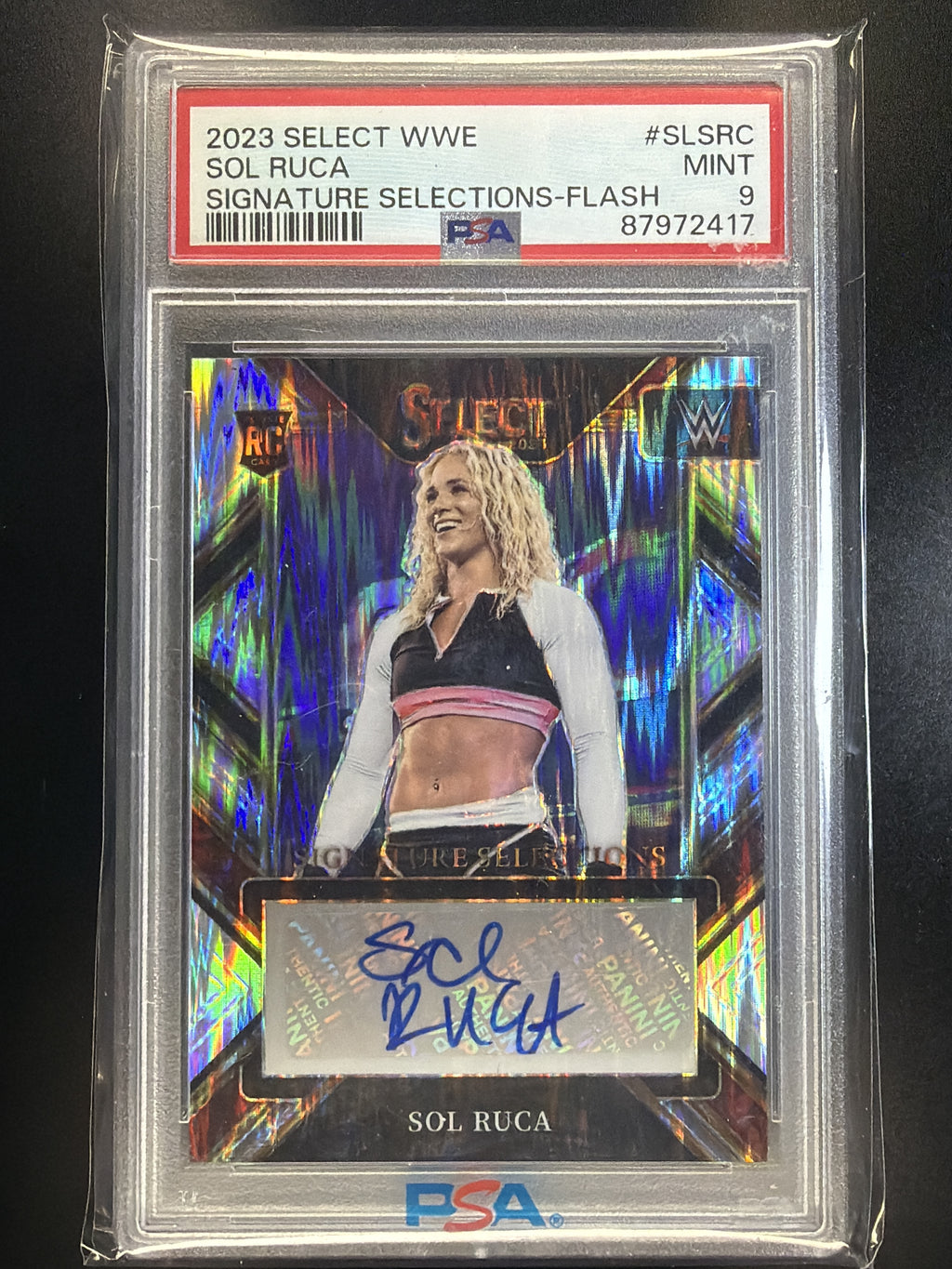2023 Panini Select WWE #SL-SRC Sol Ruca Signature Selections Flash Prizms PSA 9
