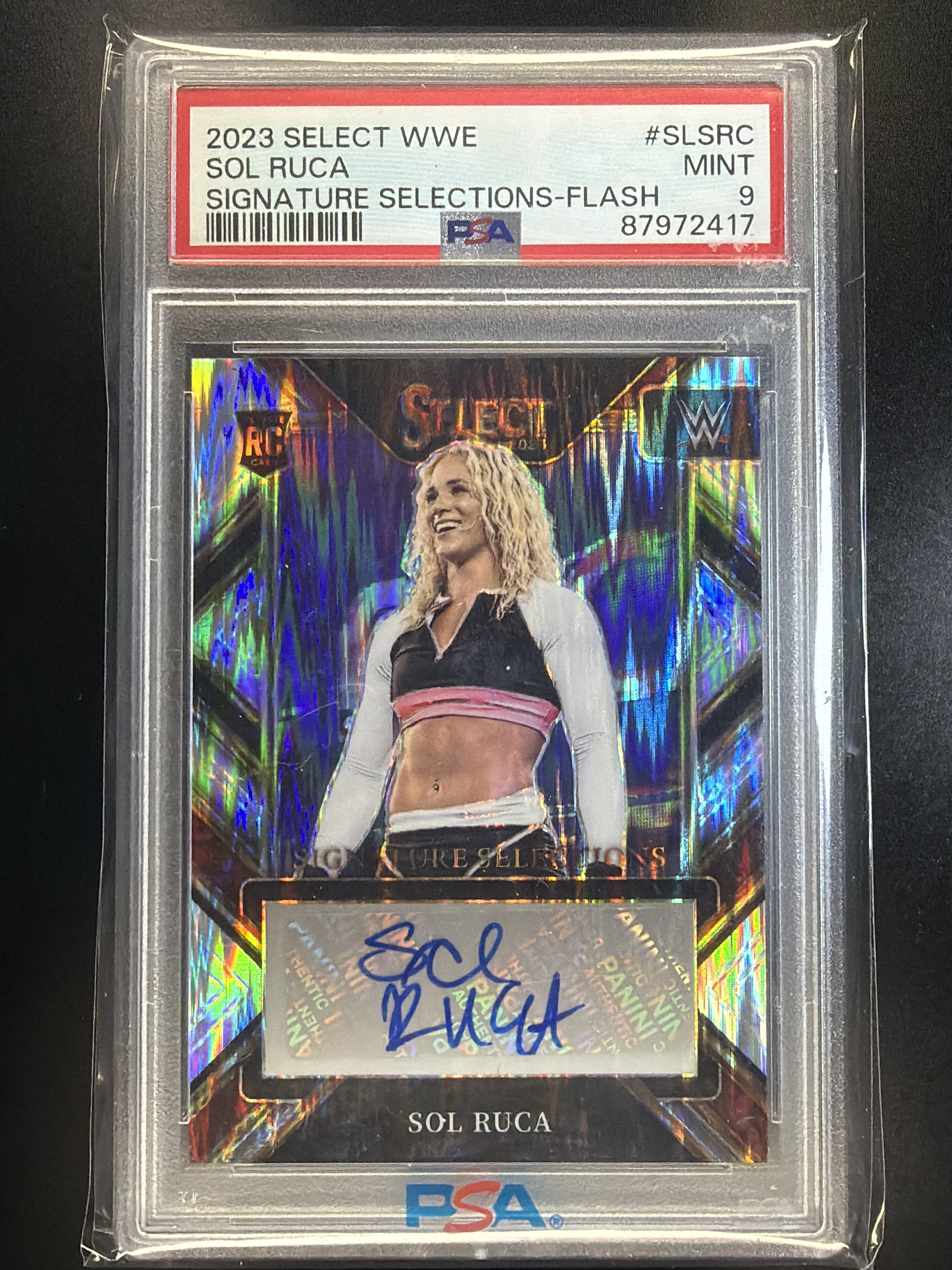 2023 Panini Select WWE #SL-SRC Sol Ruca Signature Selections Flash Prizms PSA 9