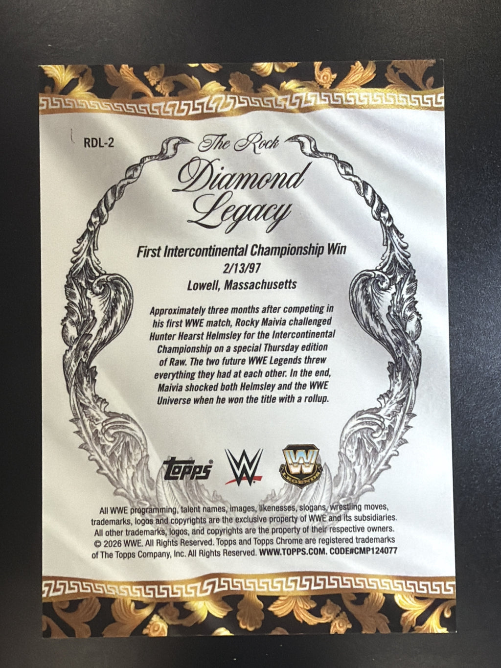 2026 Topps Chrome WWE #RDL-2 The Rock Diamond Legacy Gold Refractor #/50