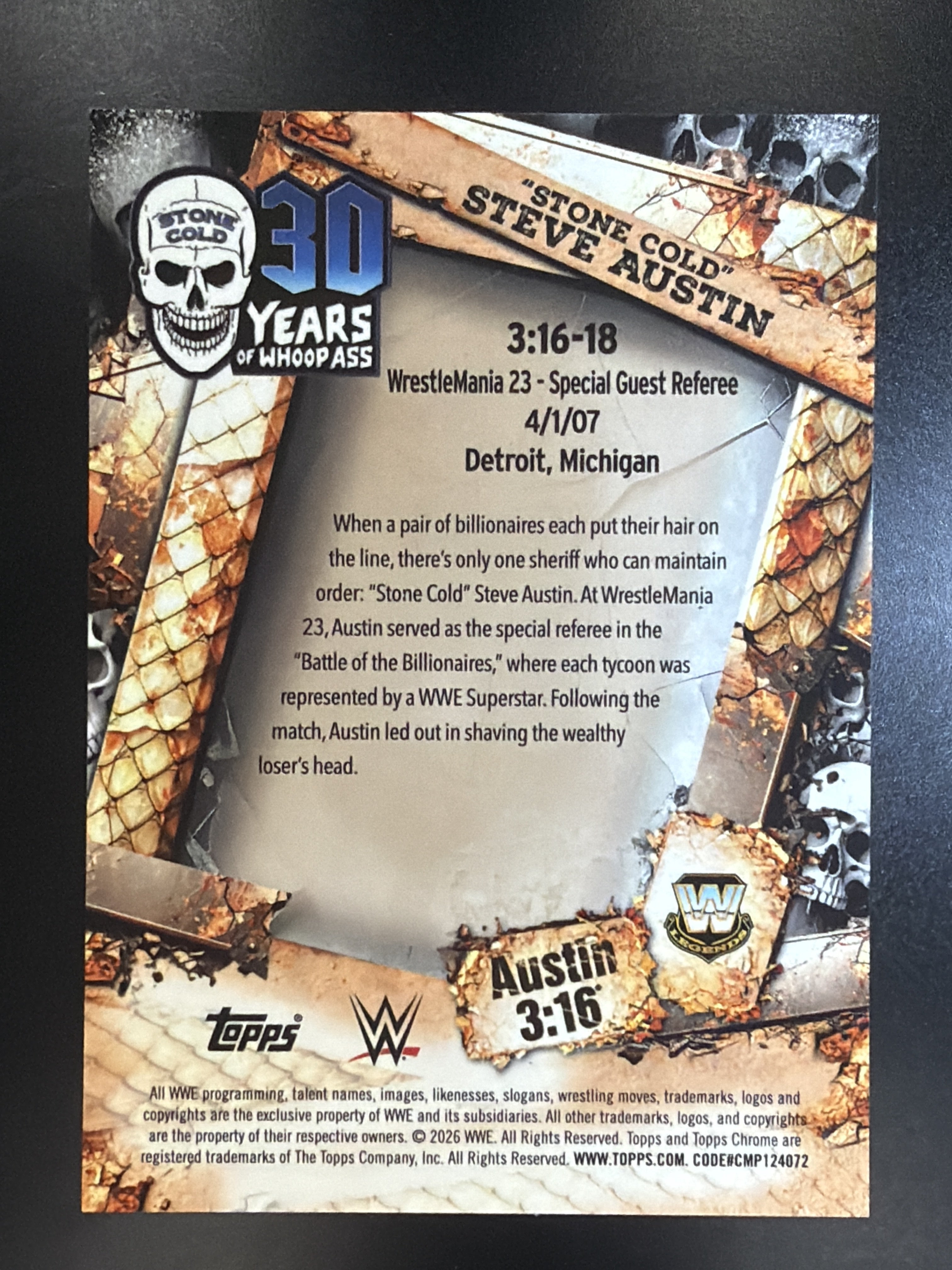 2026 Topps Chrome WWE #3:16-18 Stone Cold Steve Austin Austin Red Refractor #/5