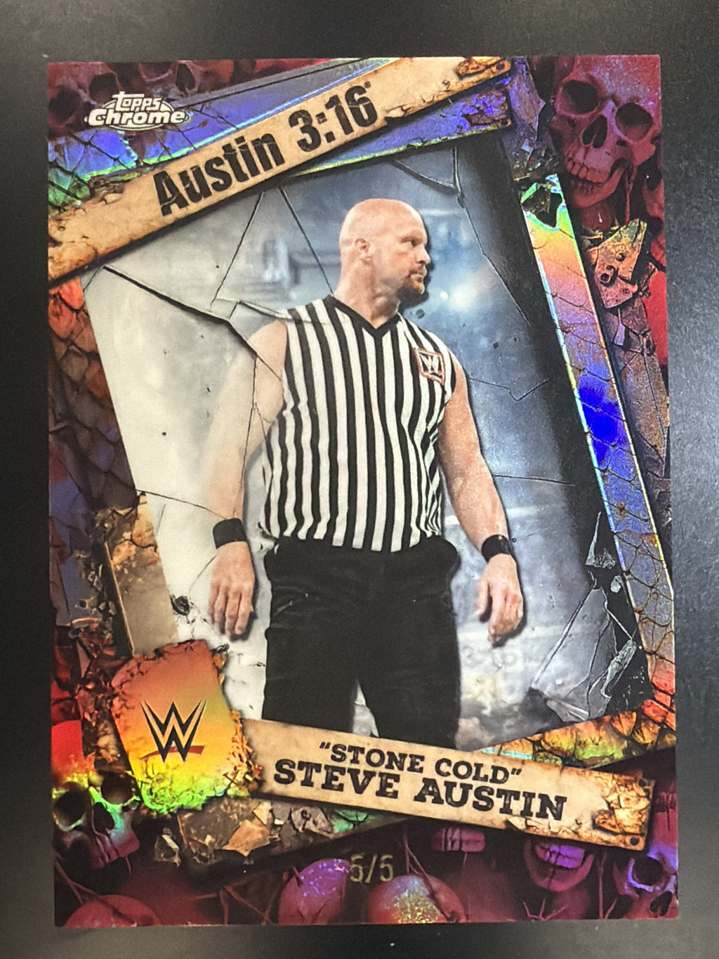 2026 Topps Chrome WWE #3:16-18 Stone Cold Steve Austin Austin Red Refractor #/5