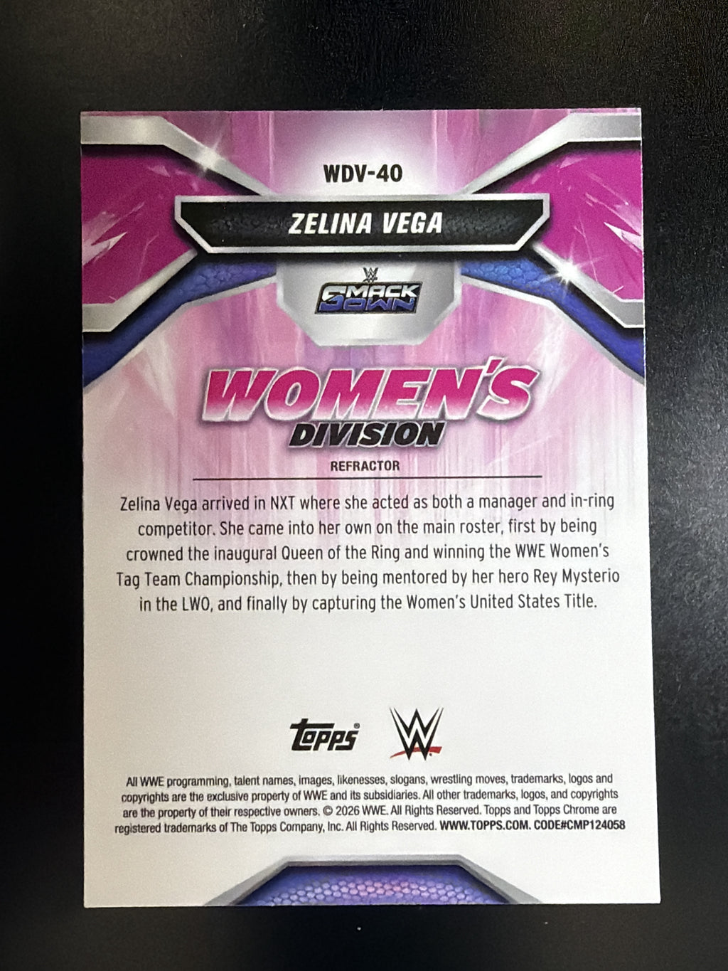 2026 Topps Chrome WWE #WDV-40 Zelina Vega Women's Division Refractor