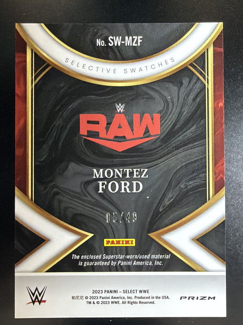 2023 Panini Select WWE #SW-MZF Montez Ford Selective Swatches Blue Prizms #/49