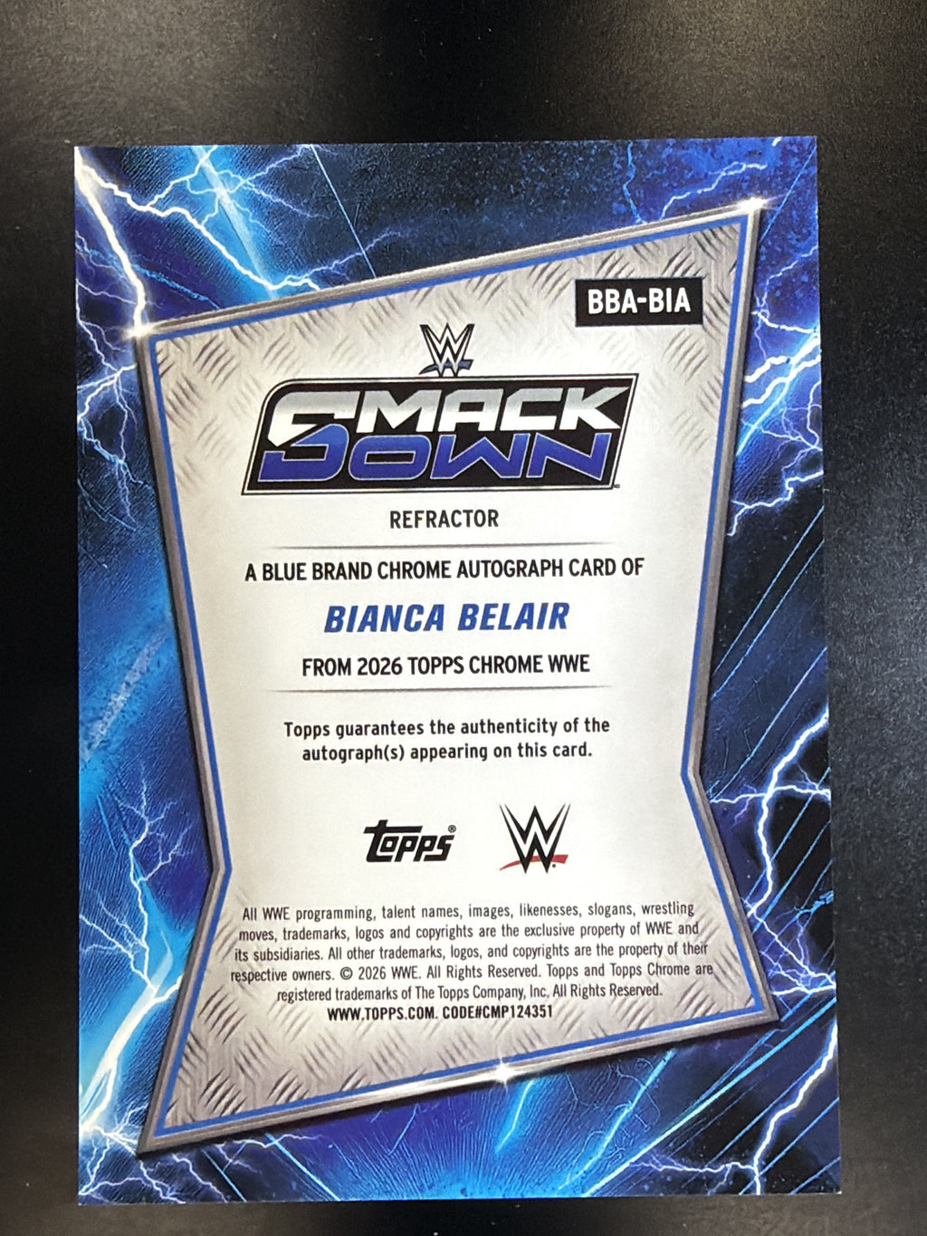 2026 Topps Chrome WWE #BBA-BIA Bianca Belair Blue Brand Autographs Refractor
