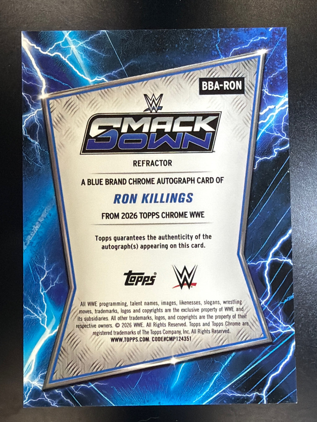 2026 Topps Chrome WWE #BBA-RON Ron Killings Blue Brand Autographs Refractor