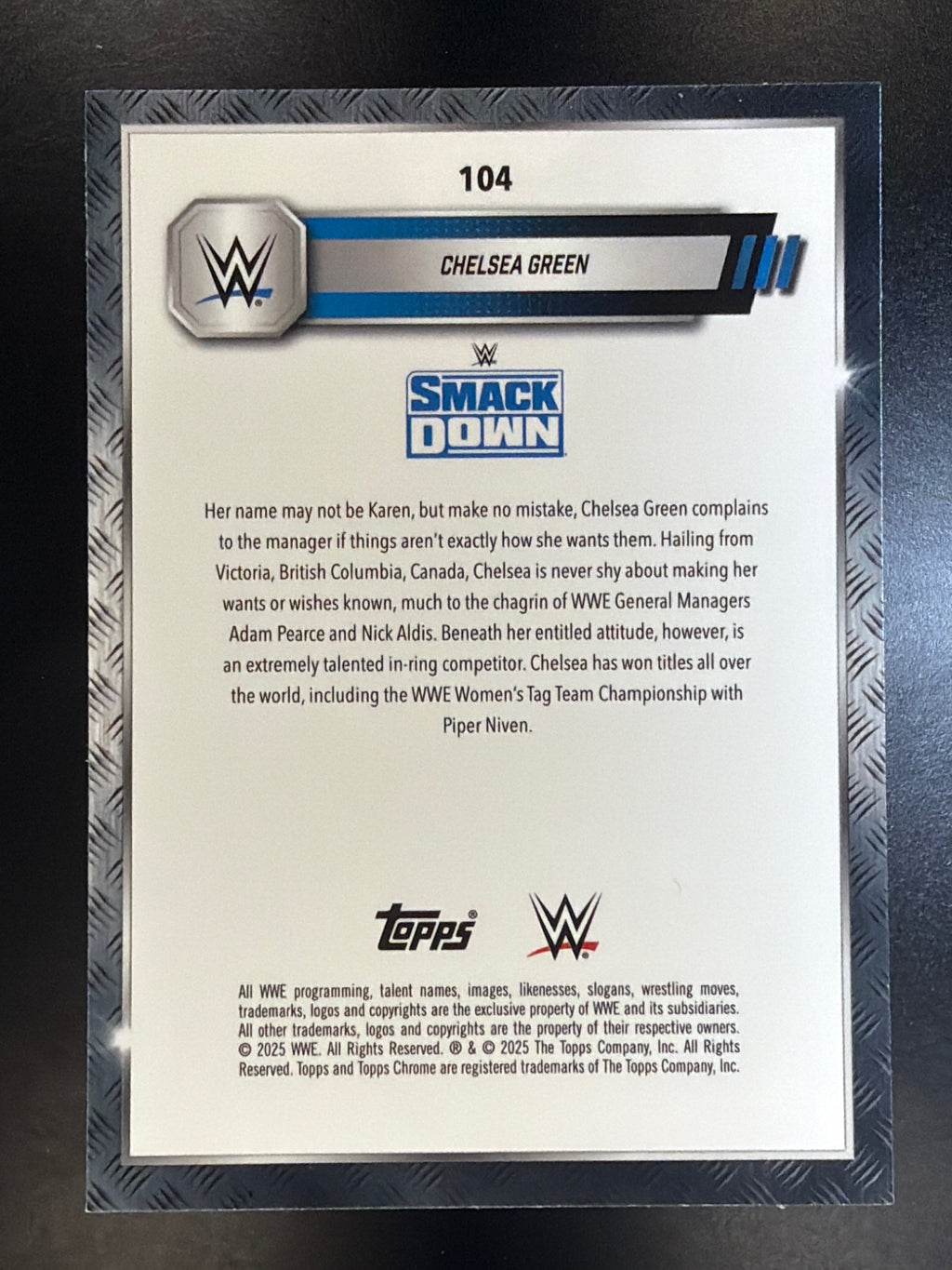 2025 Topps Chrome WWE #104 Chelsea Green Aqua Shimmer Refractor #/199