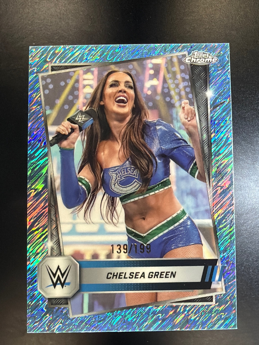 2025 Topps Chrome WWE #104 Chelsea Green Aqua Shimmer Refractor #/199