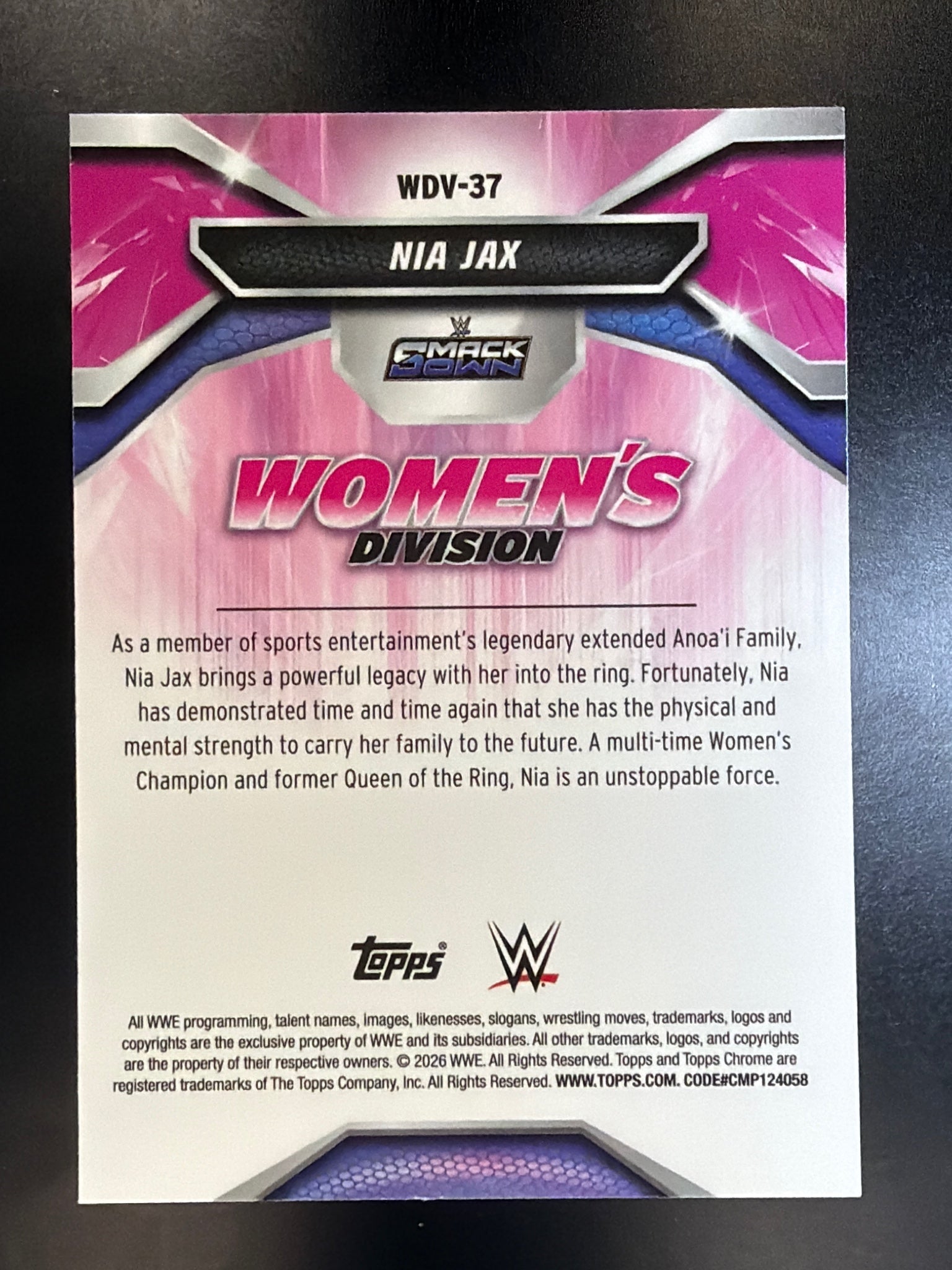 2026 Topps Chrome WWE #WDV-37 Nia Jax Women's Division Green Refractor #/99