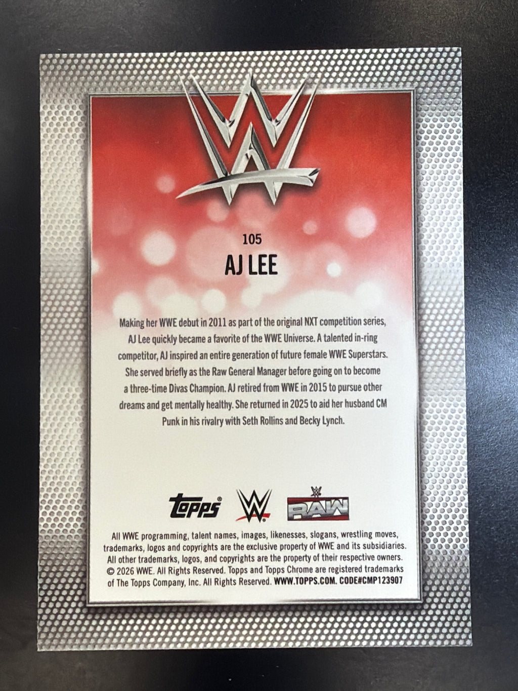 2026 Topps Chrome WWE #105 AJ Lee Prism Refractor