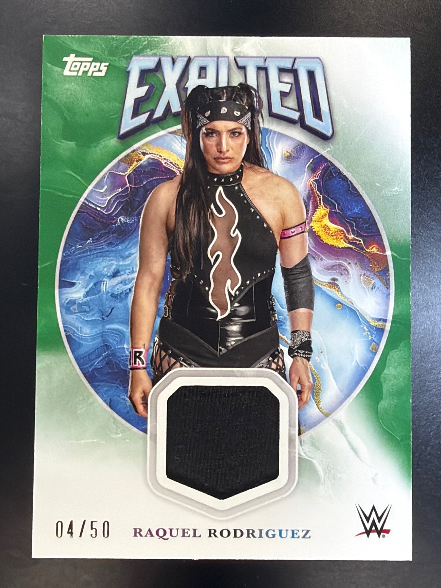 2025 Topps Exalted WWE #ER-RRZ Raquel Rodriguez Exalted Relics Green #/50