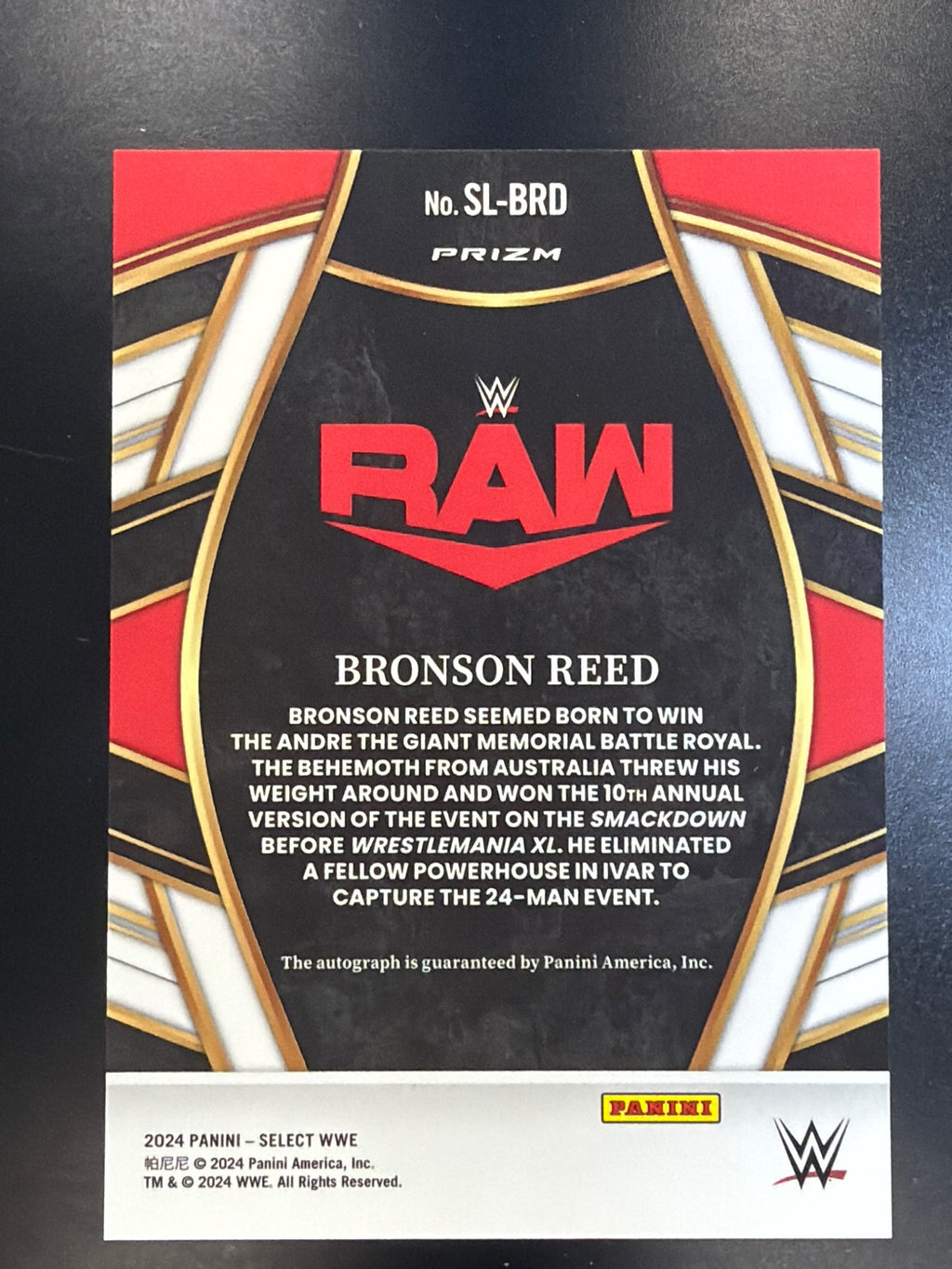 2024 Panini Select WWE #SL-BRD Bronson Reed Signature Selections