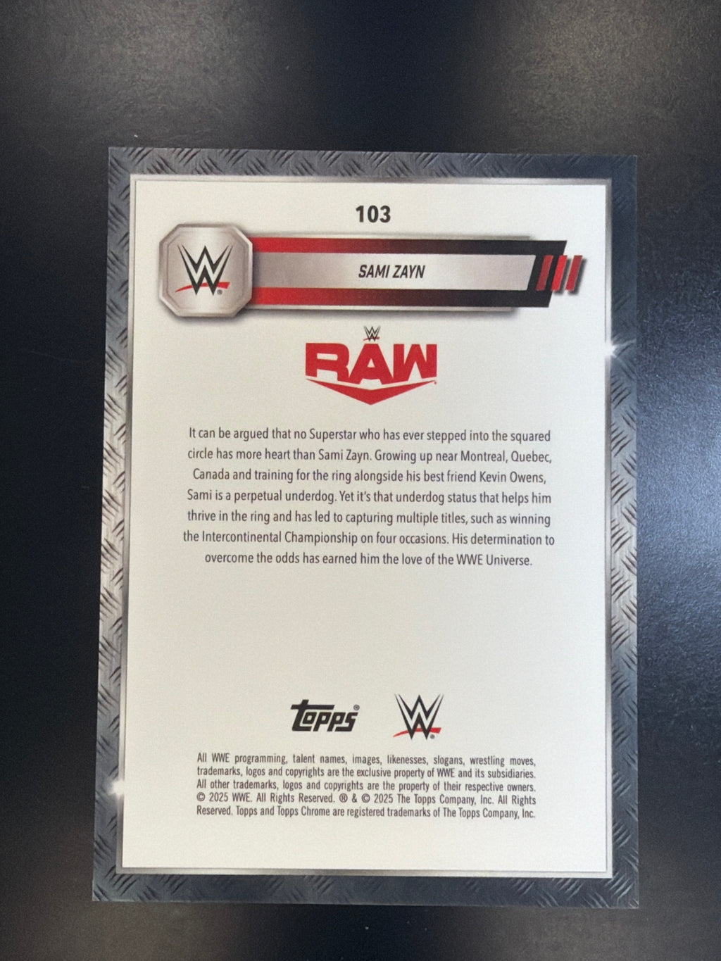 2025 Topps Chrome WWE #103 Sami Zayn Gold Refractor #/50