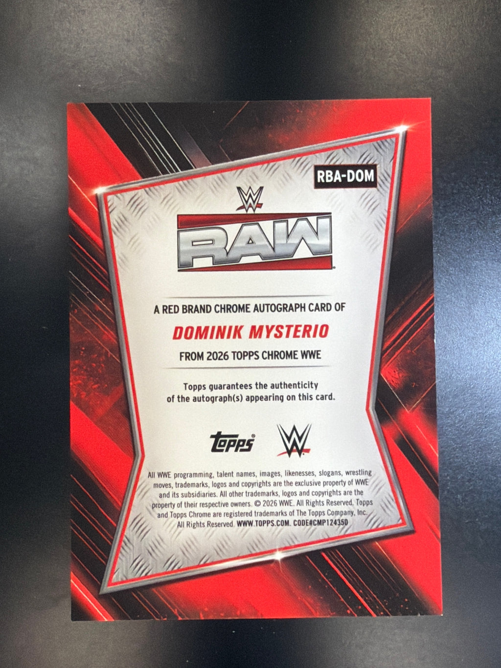 2026 Topps Chrome WWE #RBA-DOM Dominik Mysterio Red Brand Autographs