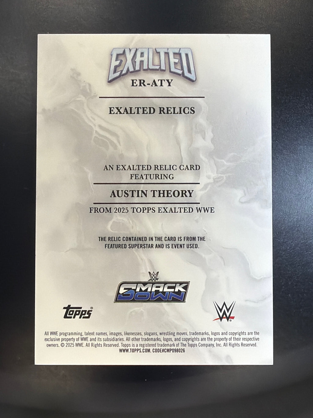 2025 Topps Exalted WWE #ER-ATY Austin Theory Exalted Relics Blue #/25
