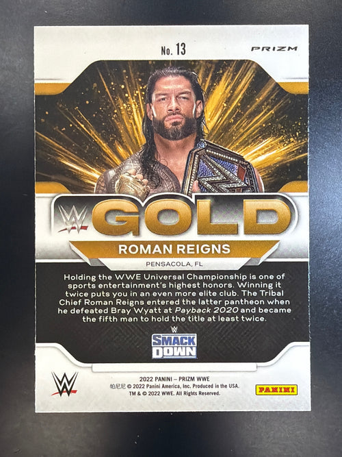 2022 Panini Prizm WWE #13 Roman Reigns WWE Gold Green