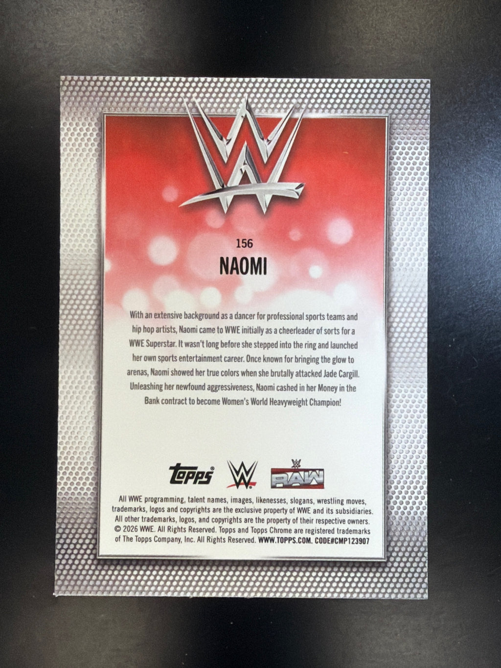 2026 Topps Chrome WWE #156 Naomi Aqua Refractor #/199