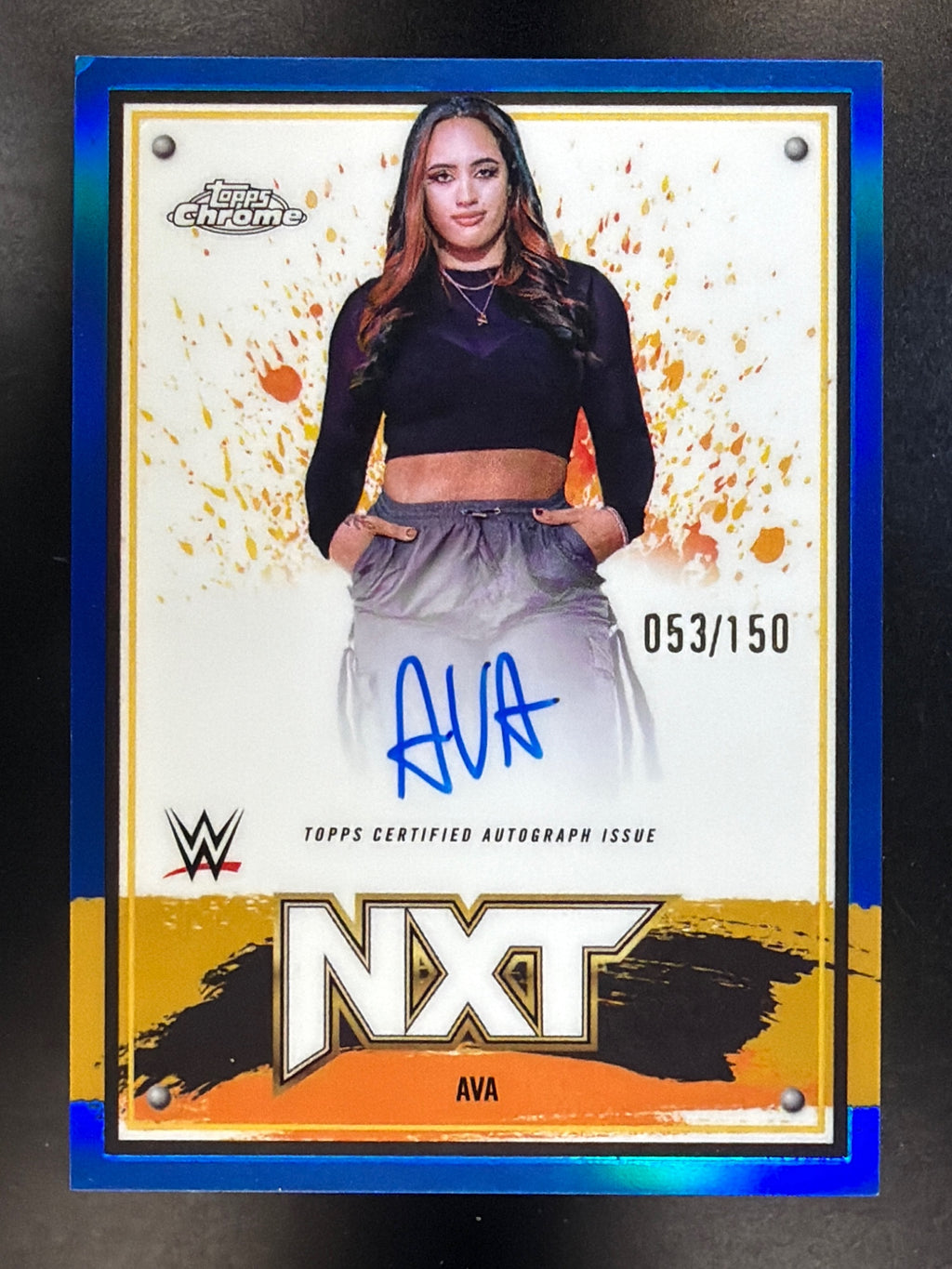 2025 Topps Chrome WWE #NXT-AVA Ava NXT Autographs Blue Refractor #/150
