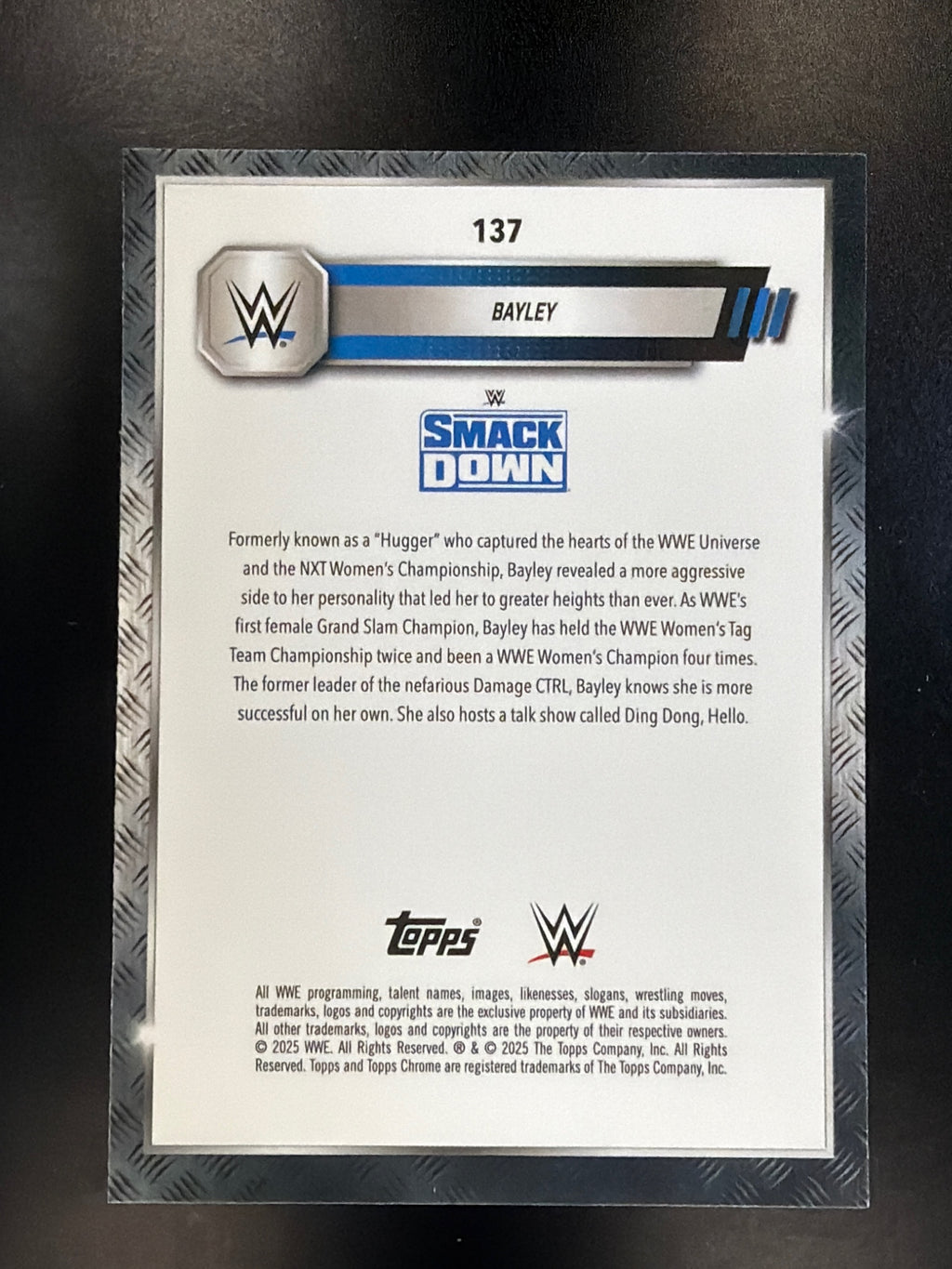 2025 Topps Chrome WWE #137 Bayley Pink Shimmer Refractor