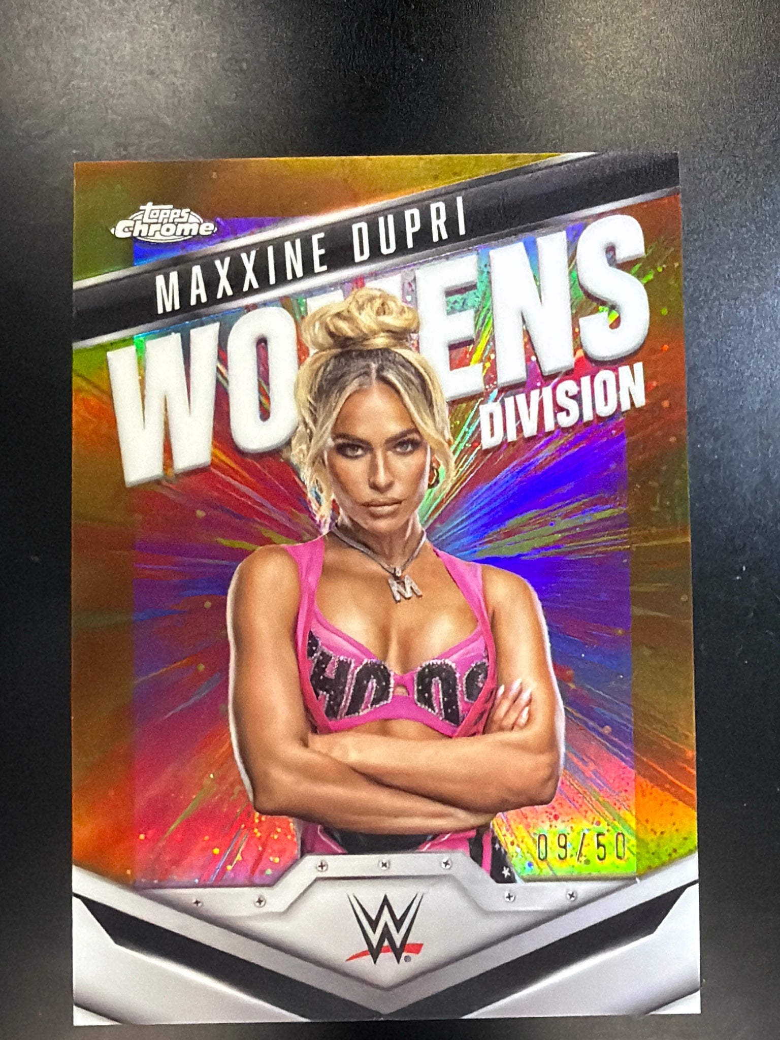 2025 Topps Chrome WWE #WD-MAX Maxxine Dupri Women's Division Gold Refractor #/50