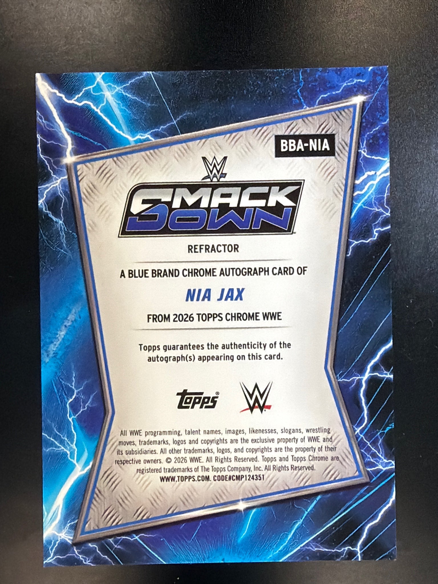 2026 Topps Chrome WWE #BBA-NIA Nia Jax Blue Brand Autographs Refractor