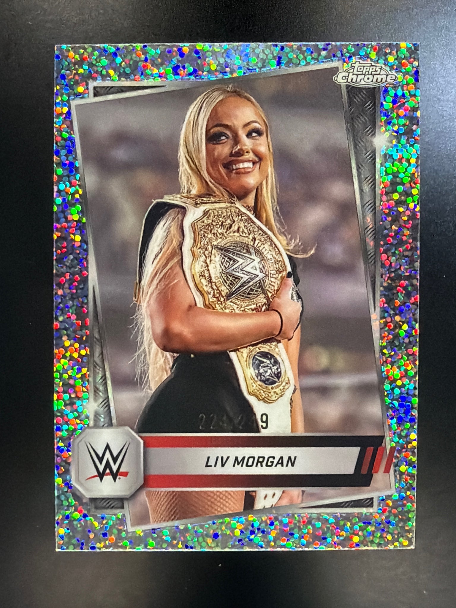 2025 Topps Chrome WWE #146 Liv Morgan Speckle Refractor #/249