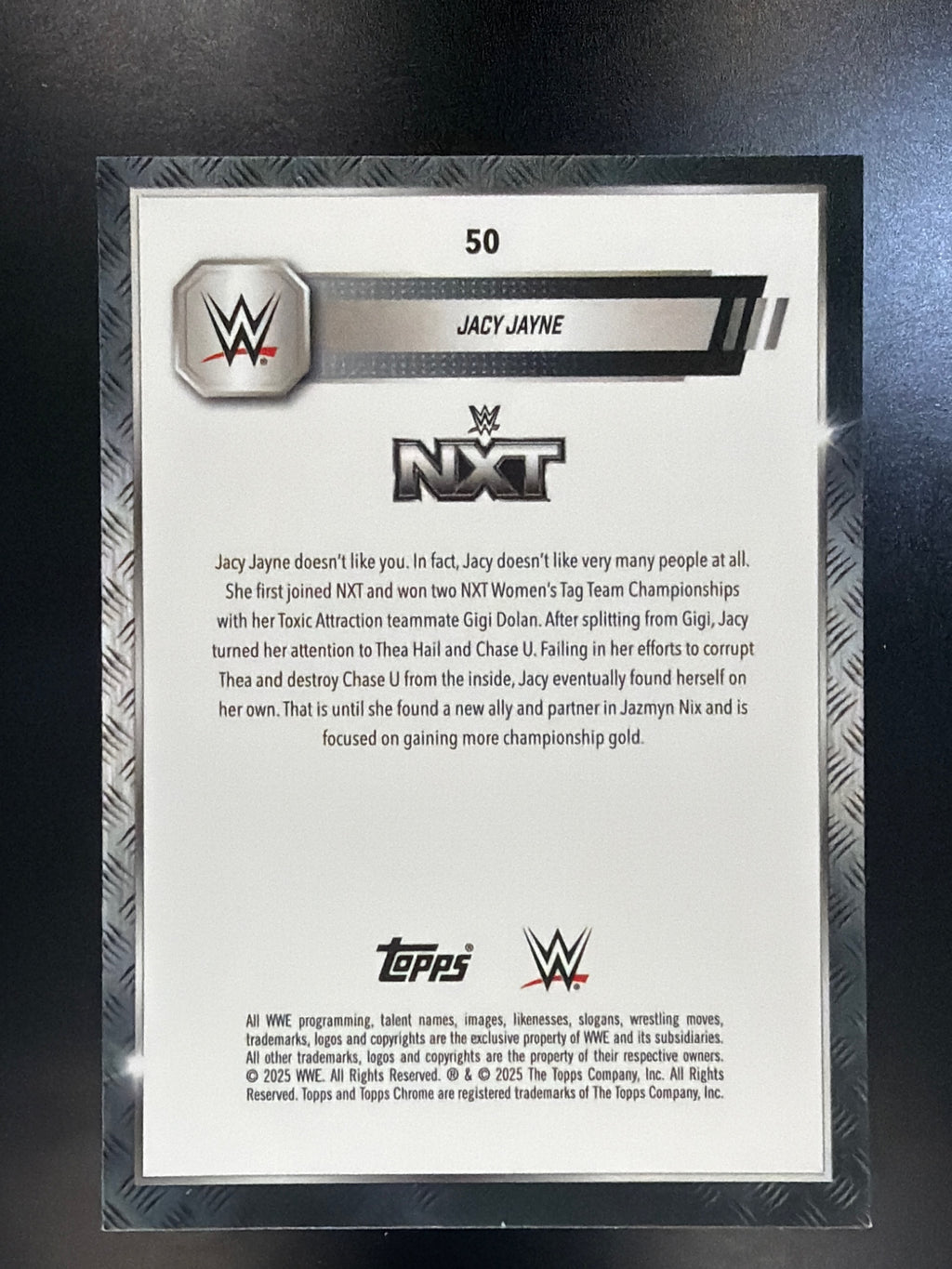 2025 Topps Chrome WWE #50 Jacy Jayne Pink Shimmer Refractor