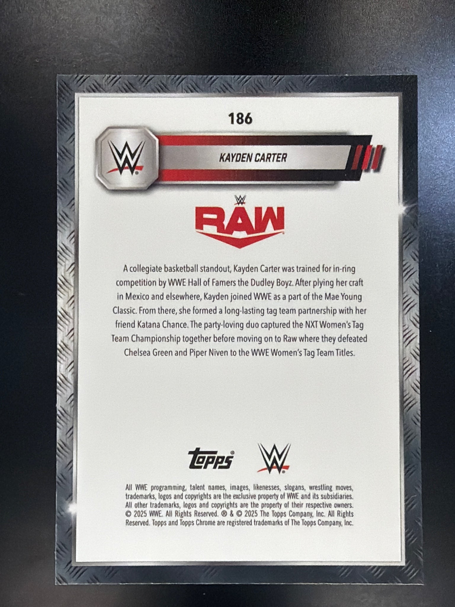 2025 Topps Chrome WWE #186 Kayden Carter Teal Lazer Refractor #/175