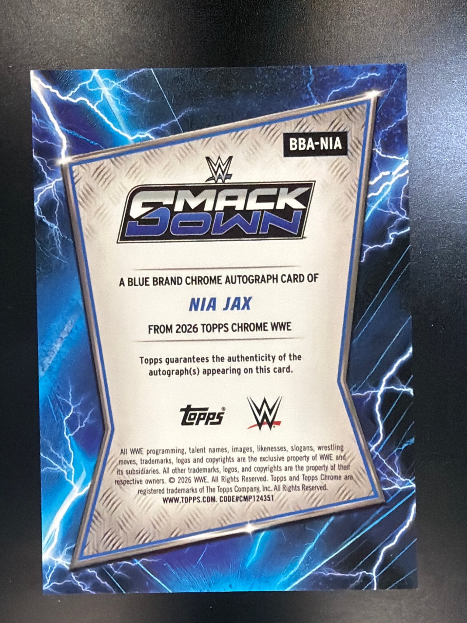 2026 Topps Chrome WWE #BBA-NIA Nia Jax Blue Brand Autographs