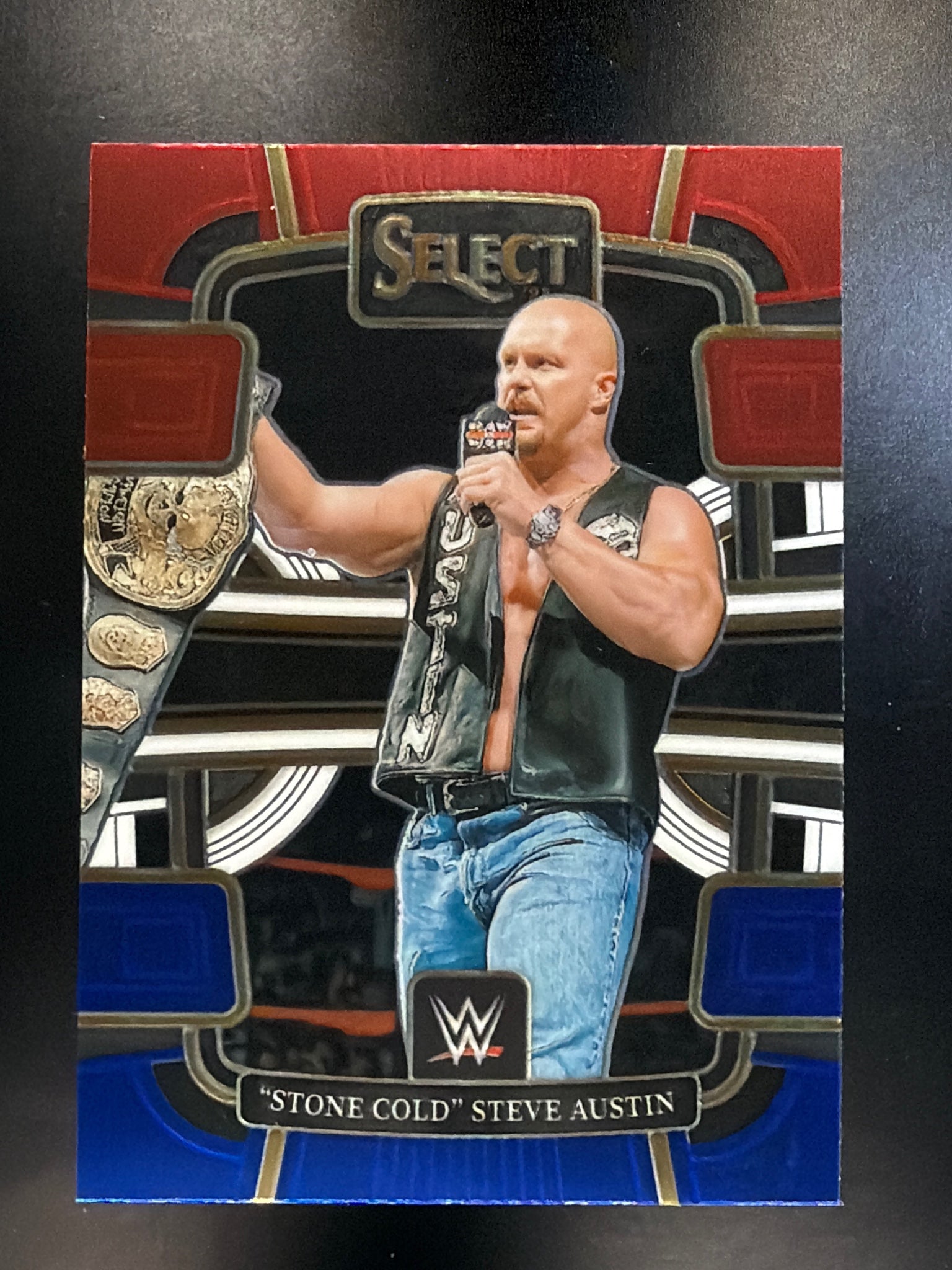 2024 Panini Select WWE #45 "Stone Cold" Steve Austin Red and Blue Prizms