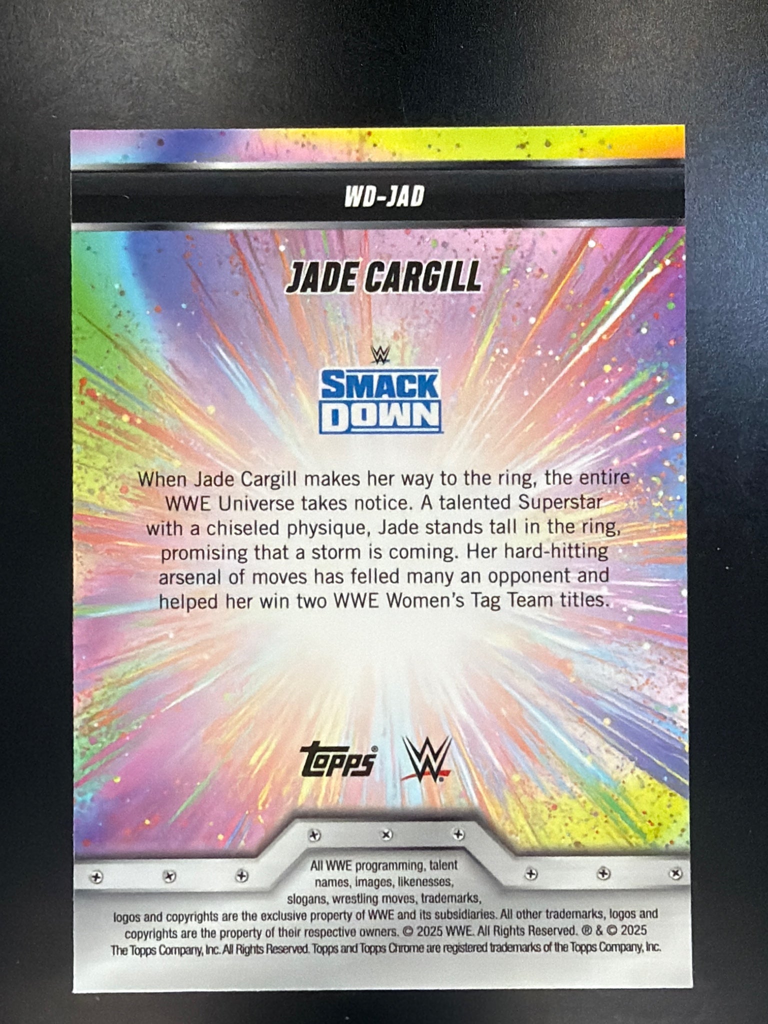 2025 Topps Chrome WWE #WD-JAD Jade Cargill Women's Division Blue Refractor #/150
