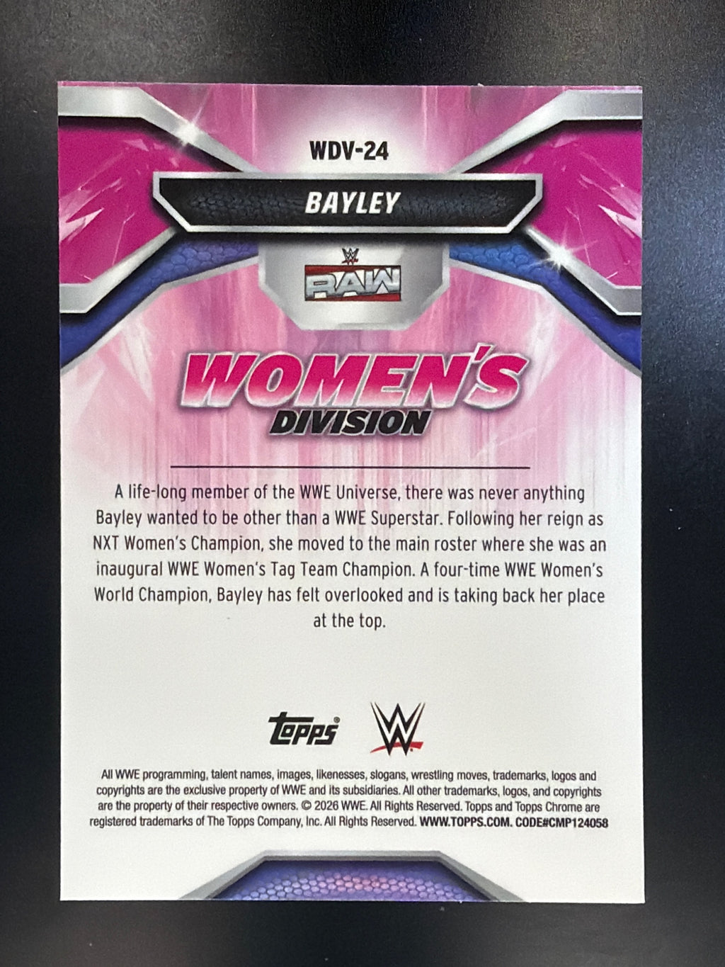 2026 Topps Chrome WWE #WDV-24 Bayley Women's Division Blue Refractor #/150