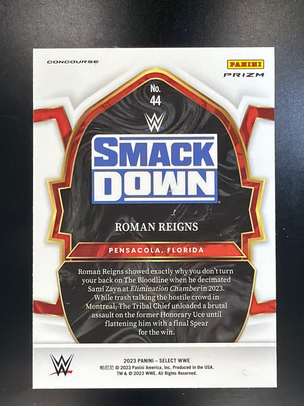 2023 Panini Select WWE #44 Roman Reigns Tri-Color Prizms