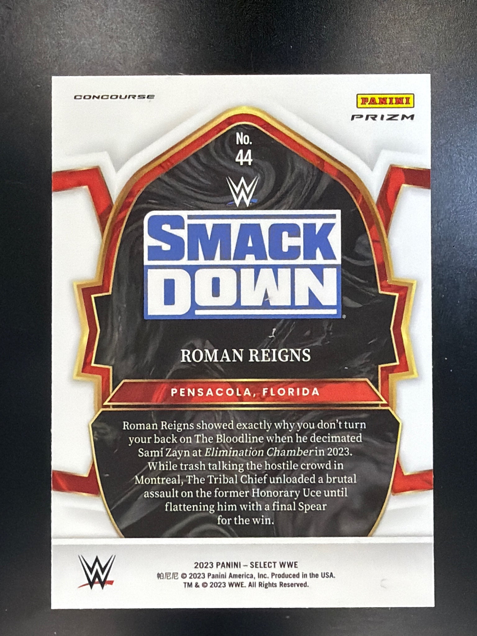 2023 Panini Select WWE #44 Roman Reigns Tri-Color Prizms