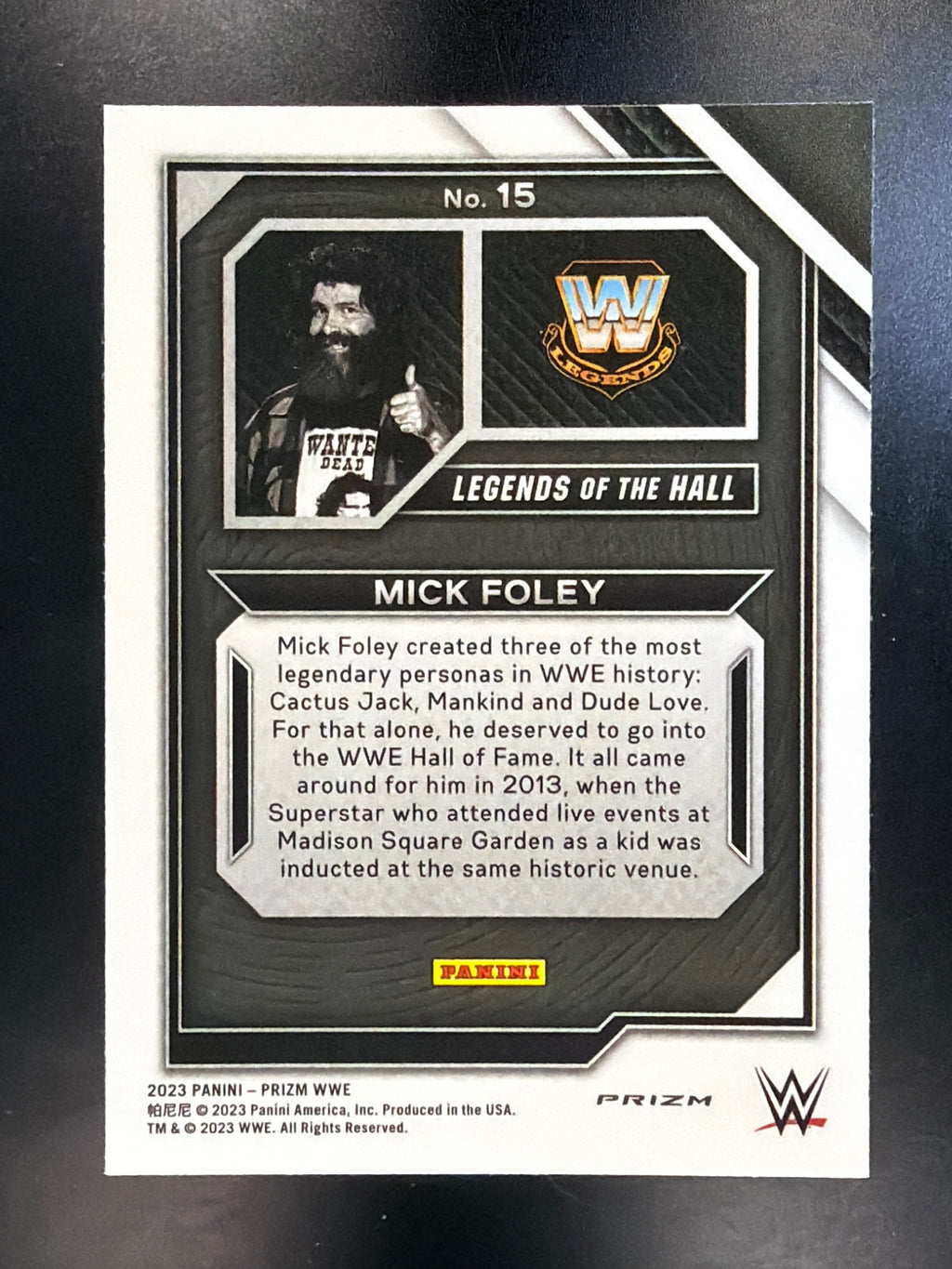 2023 Panini Prizm WWE #15 Mick Foley Legends of the Hall Prizms Under Card