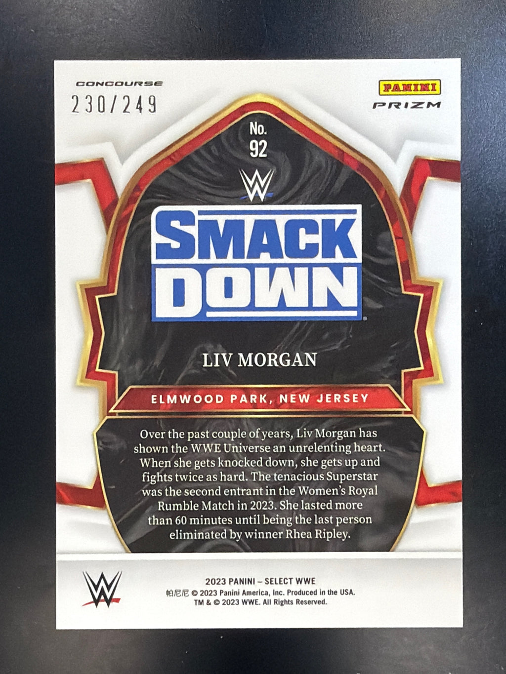 2023 Panini Select WWE #92 Liv Morgan Light Blue Prizms #/249