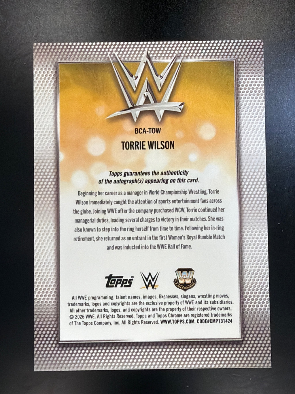 2026 Topps Chrome WWE #BCA-TOW Torrie Wilson Autographs Blue Refractor #/150