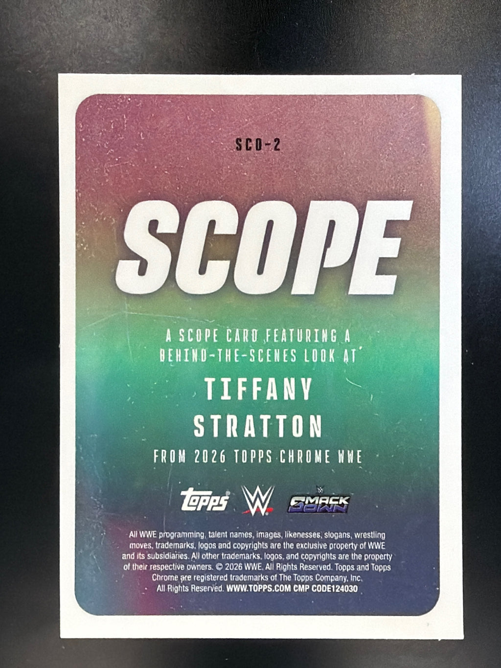 2026 Topps Chrome WWE #SCO-2 Tiffany Stratton Scope Green Refractor #/99