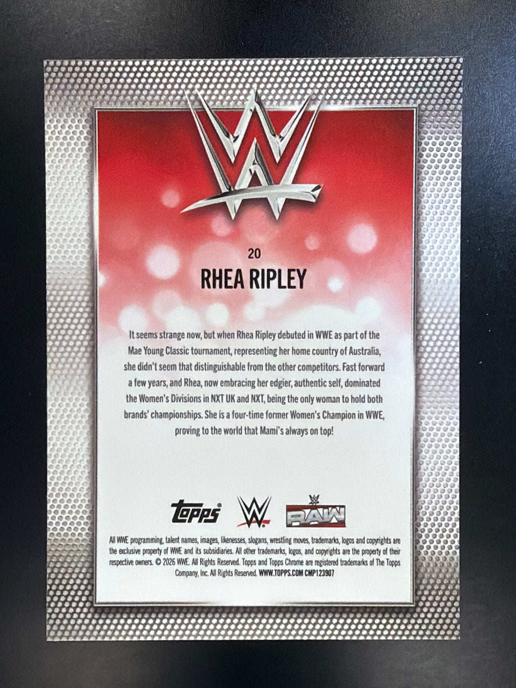 2026 Topps Chrome WWE #20 Rhea Ripley Diamond Plate Refractor