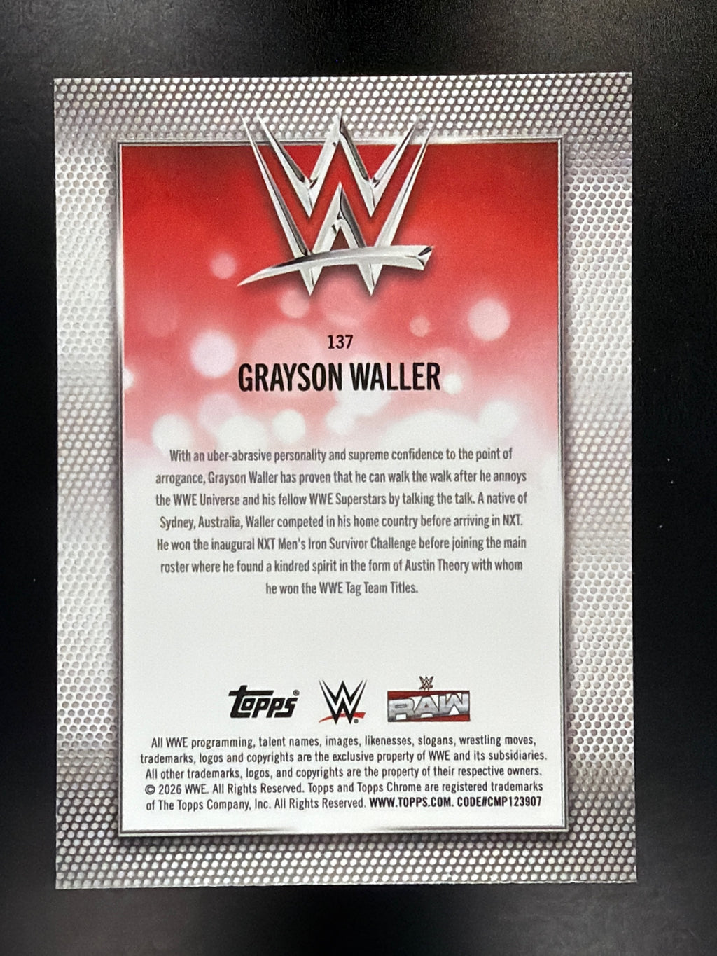 2026 Topps Chrome WWE #137 Grayson Waller Sonar Refractor