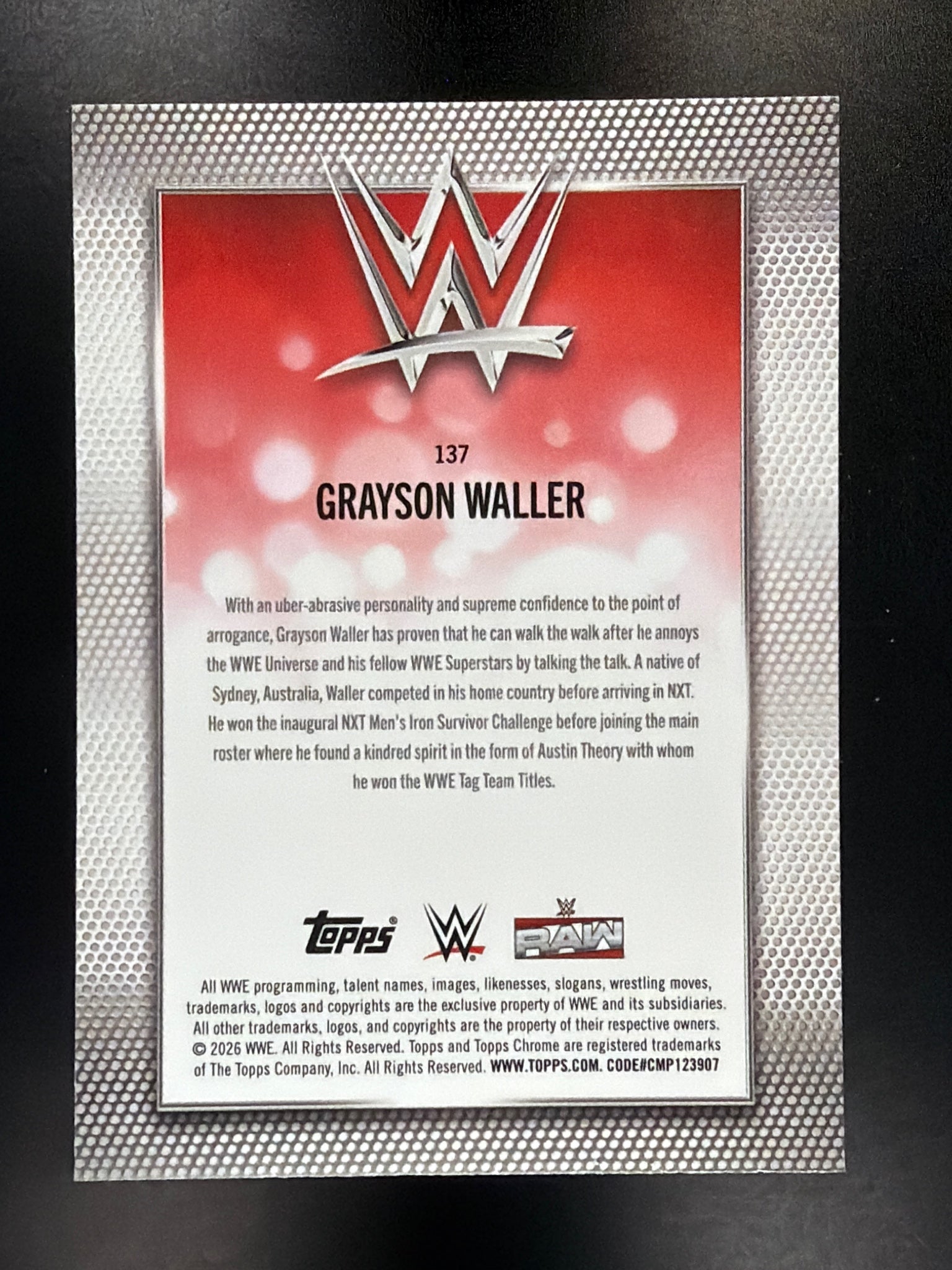 2026 Topps Chrome WWE #137 Grayson Waller Sonar Refractor