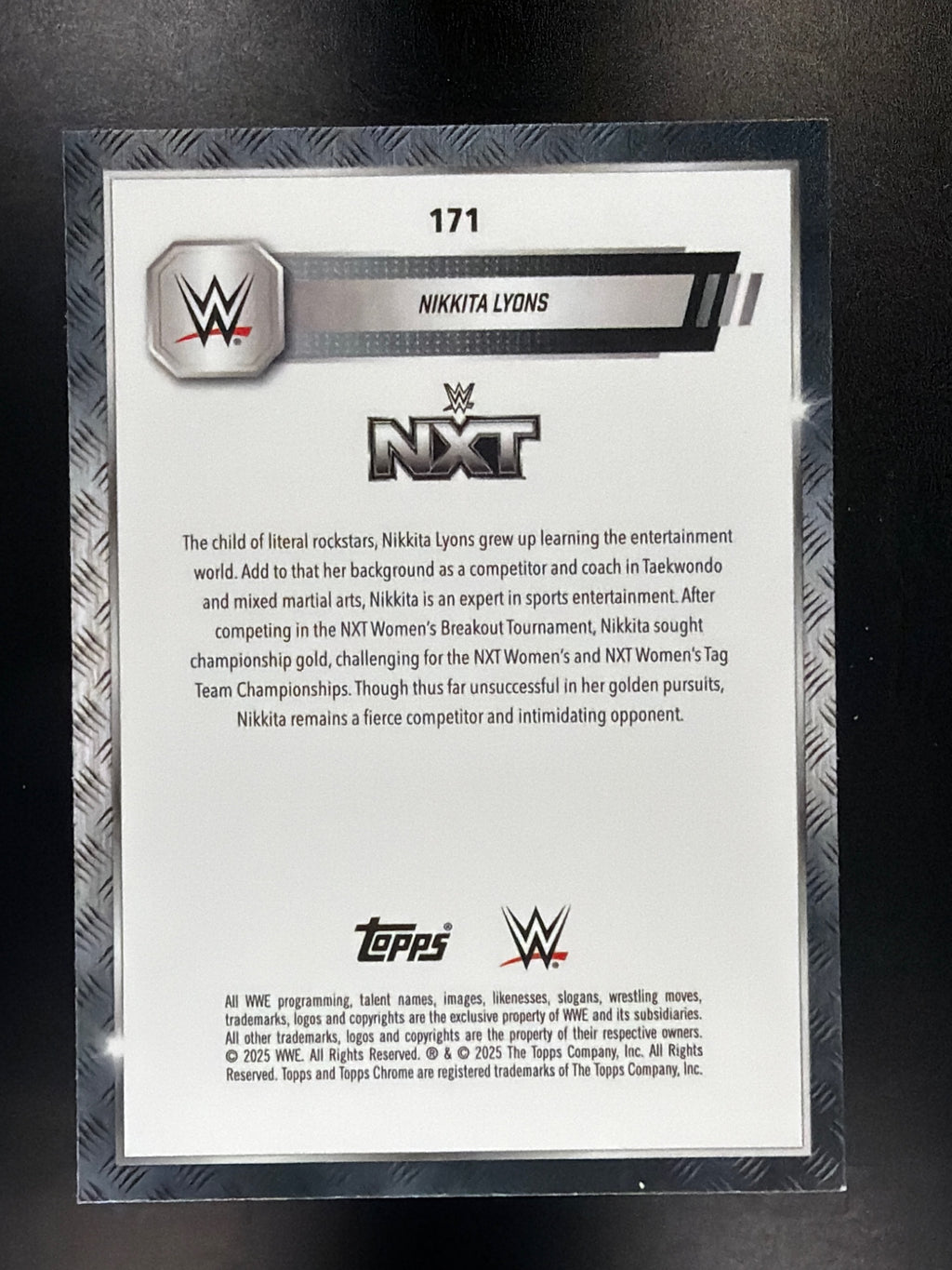 2025 Topps Chrome WWE #171 Nikkita Lyons Aqua Shimmer Refractor #/199