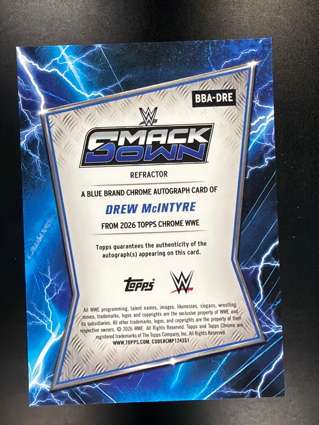 2026 Topps Chrome WWE #BBA-DRE Drew McIntyre Blue Brand Autographs Refractor