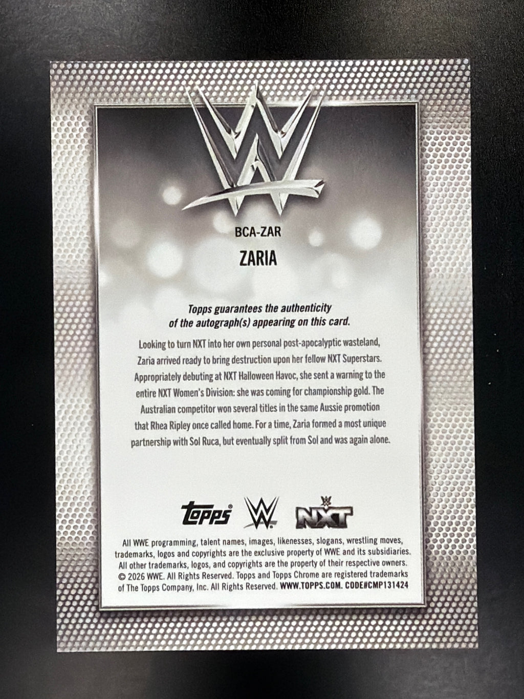 2026 Topps Chrome WWE #BCA-ZAR Zaria Base Autographs