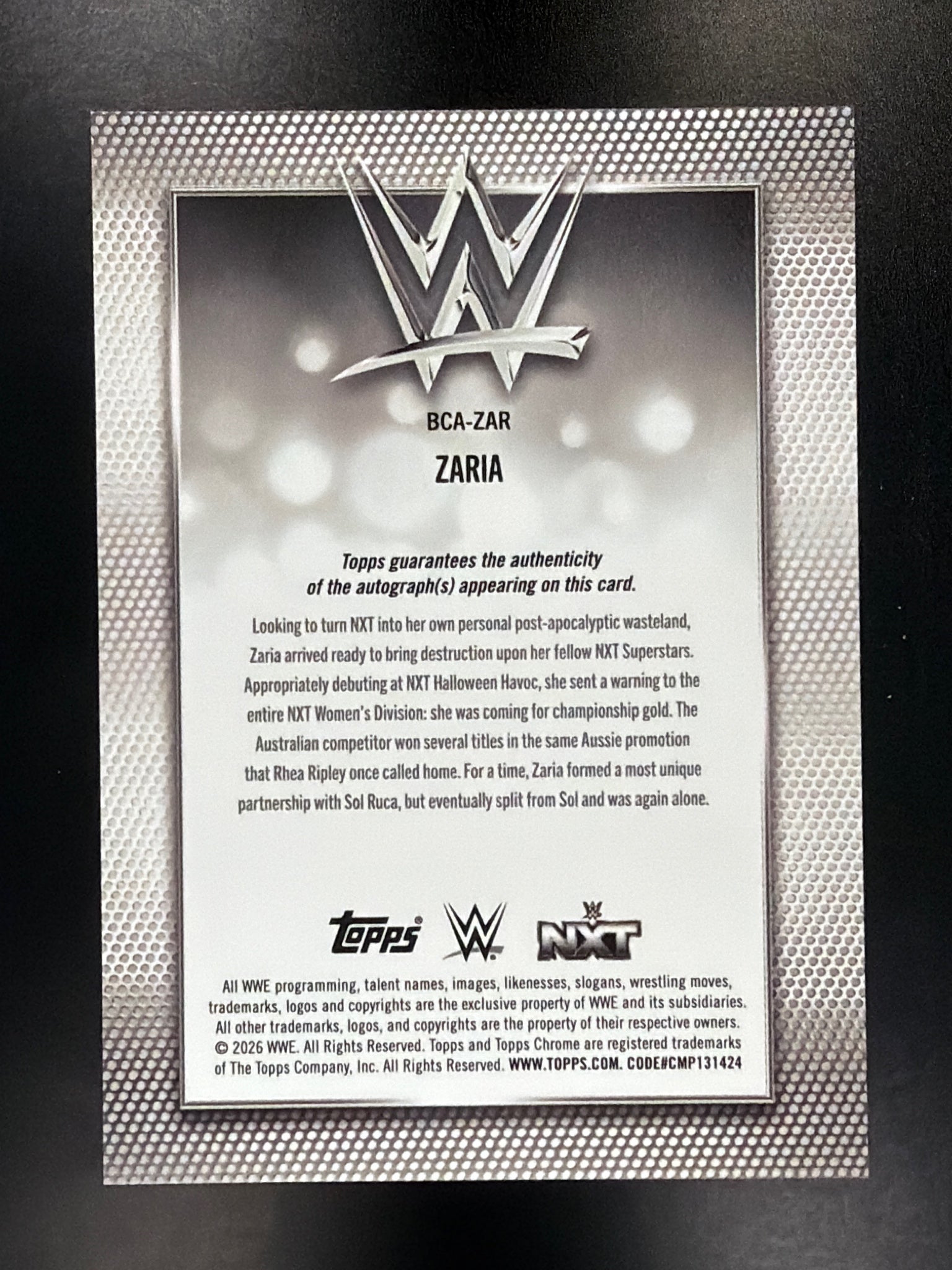 2026 Topps Chrome WWE #BCA-ZAR Zaria Base Autographs