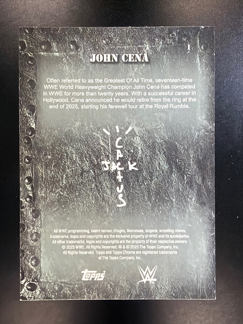 2025 Topps Chrome WWE x Cactus Jack #1 John Cena Purple #/250