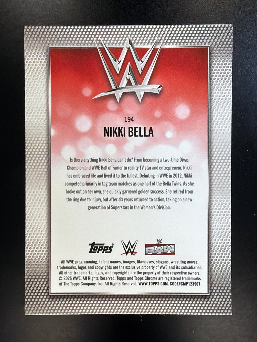 2026 Topps Chrome WWE #194 Nikki Bella Diamond Plate Refractor
