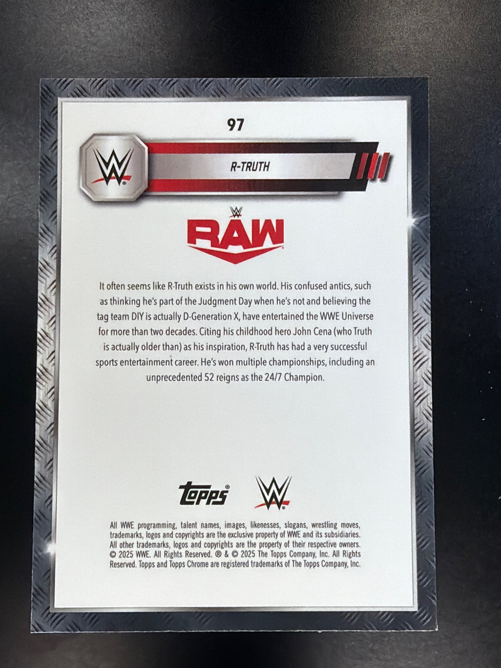 2025 Topps Chrome WWE #97 R-Truth Purple Refractor
