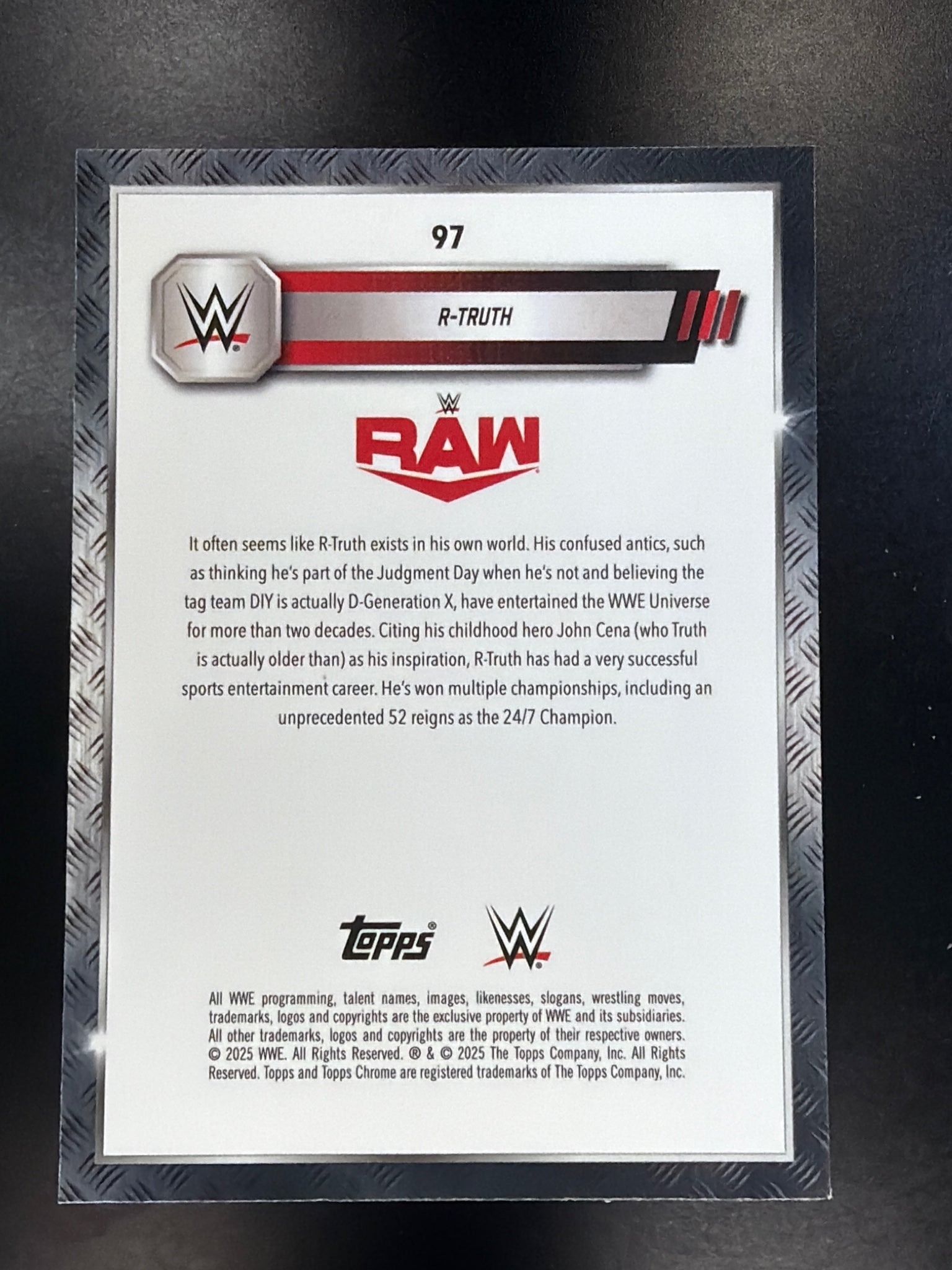 2025 Topps Chrome WWE #97 R-Truth Purple Refractor