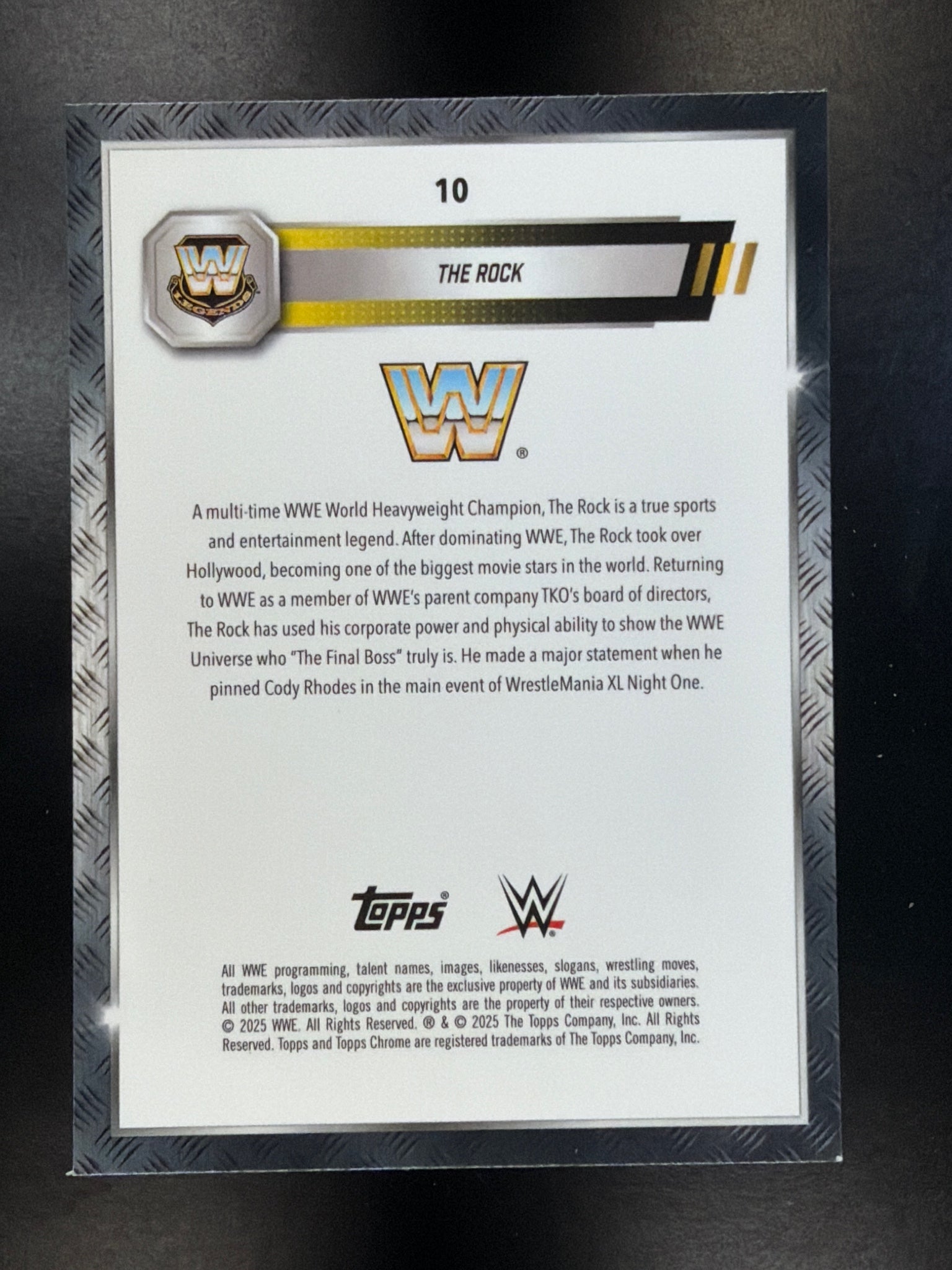 2025 Topps Chrome WWE #10 The Rock Neon Green & Black Refractor